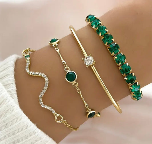 EmeraldGlow Rhinestone Bracelet Quartet