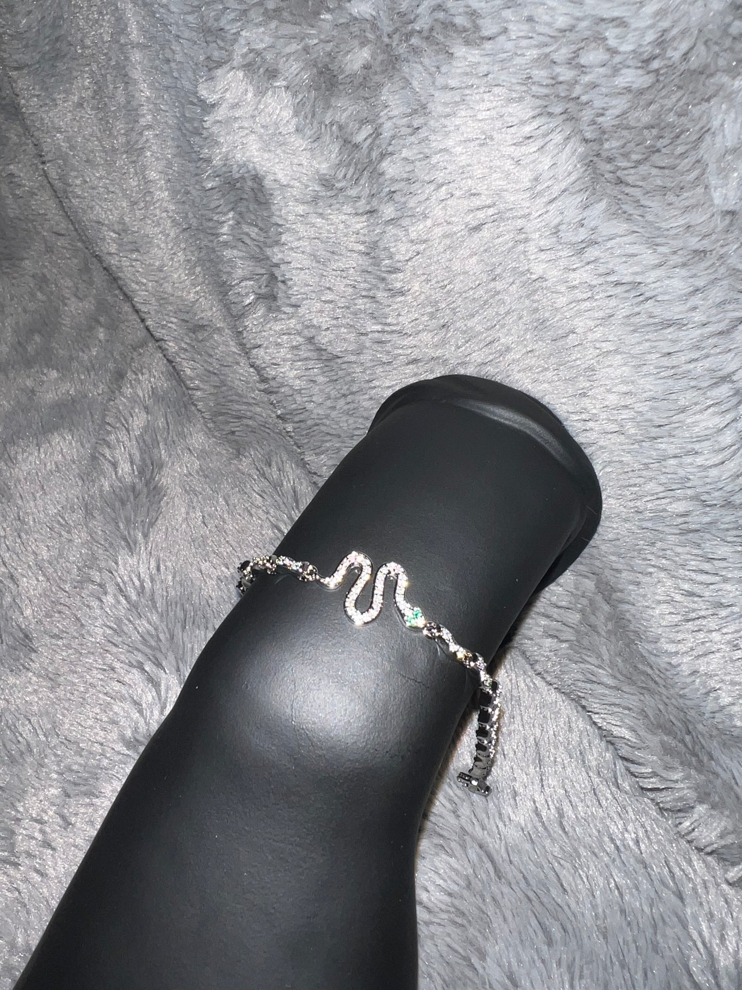 Serpentine Sparkle: Diamond Snake Silver Bracelet